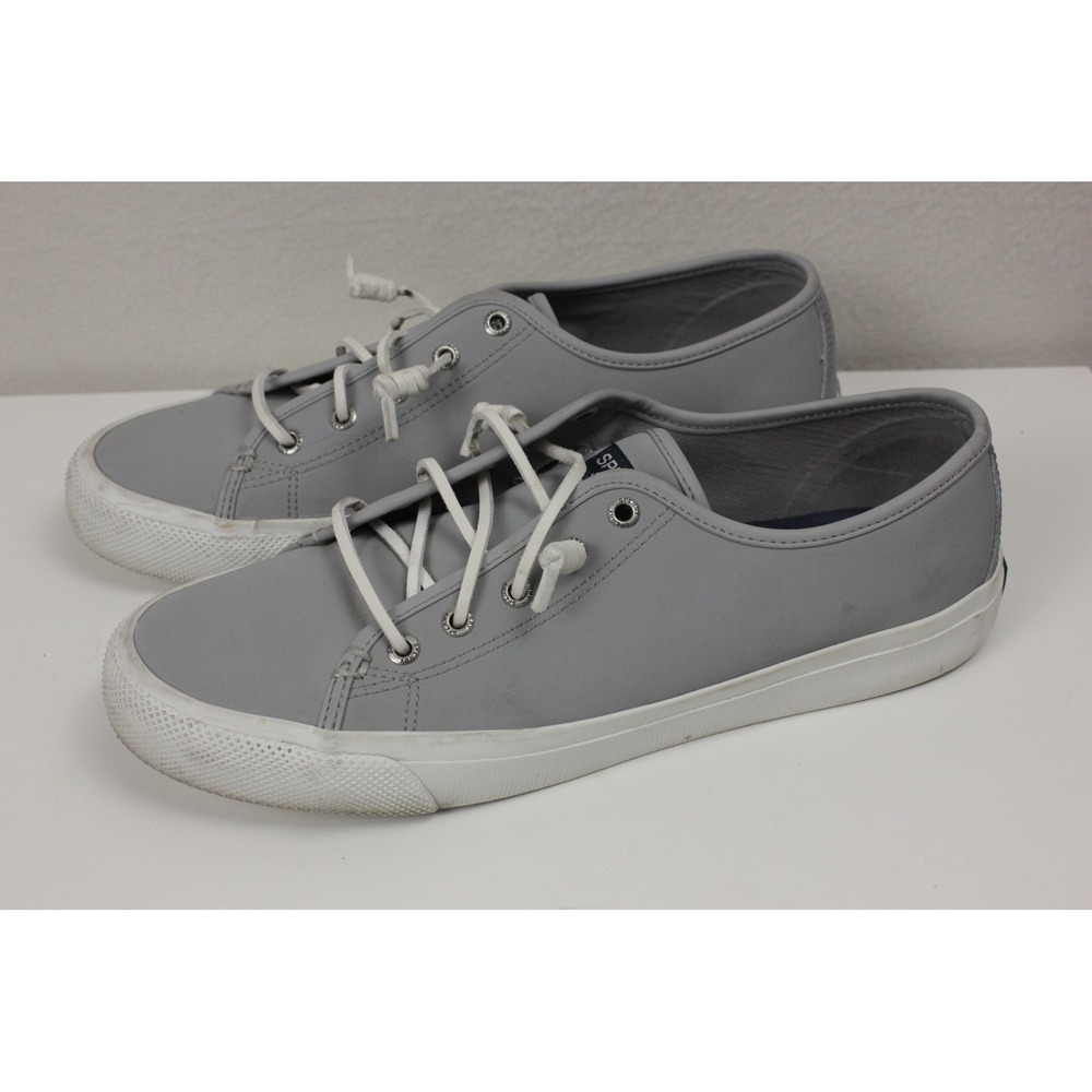 Sperry Crest Vibe Leather Sneakers‎ Womens 9 M Gray Memory Foam Lace Up Casual